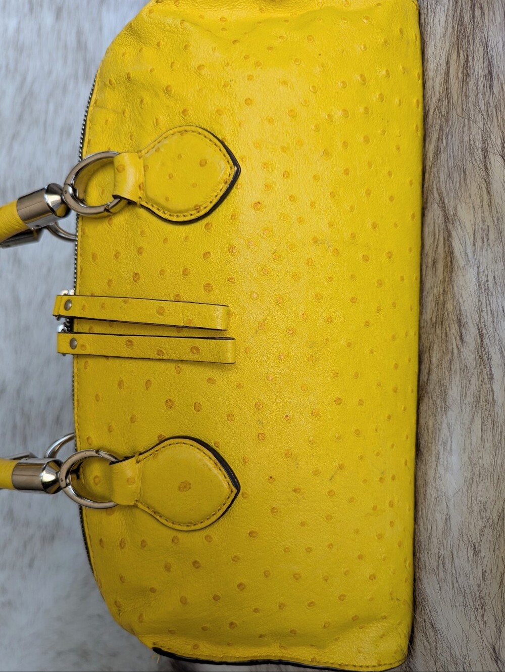 Coccinelle Bright Yellow Ostrich Embossed Convertible Satchel Crossbody Bag - Picture 3 of 14